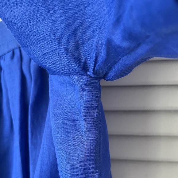 Banana Republic Semi-Sheer Square Neck Ramie Blouse Balloon Sleeves in Blue XS - Picture 11 of 13